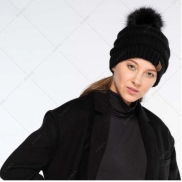 CC. Beanie in Pale Blue with Matching Pompom - Picture 2 of 2